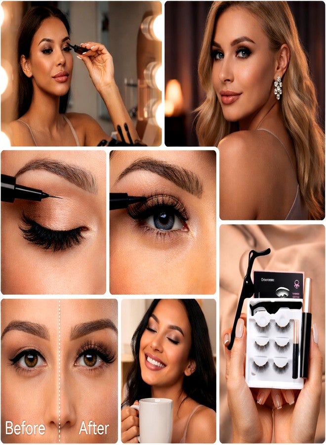 ShopiMoz رموش مغناطيسية من شوبيموز للنساء | 3 أزواج من الرموش الصناعية المغناطيسية القابلة لإعادة الاستخدام مع محدد العيون | مجموعة رموش مقاومة للماء، ذات مظهر طبيعي، مناسبة للمكياج اليومي ومكياج الحفلات (أسود) - Image 4