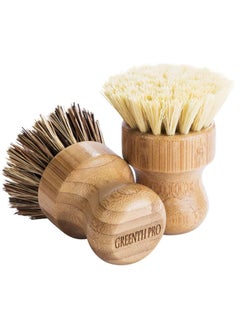 GREENTH PRO 3 Packs Mini Dish Brush Natural Scrub Brush Durable Scrubber Cleaning Kit with Union Fiber and Tampico Fiber for Cleaning Pots, Pans and Vegetables  - Image 2