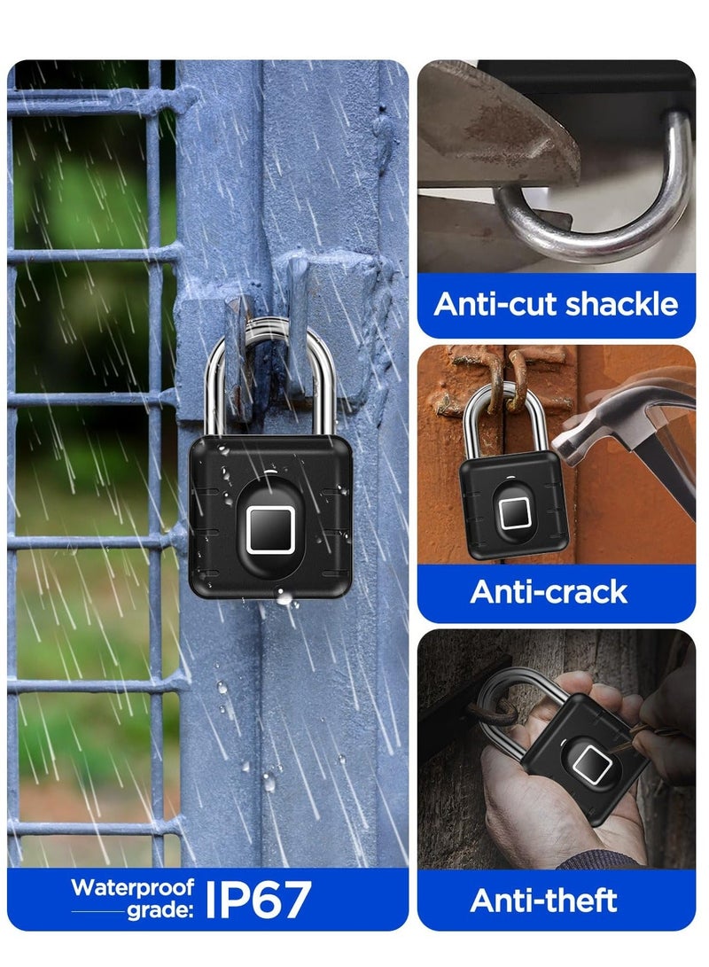 Fingerprint Padlock Waterproof, Smart Padlock, Fingerprint Lock, Keyless Biometric Lock IP67 Outdoor/Indoor Lock Suitable for Luggage, Suitcase, Bike, Gym Locker Lock - Image 4