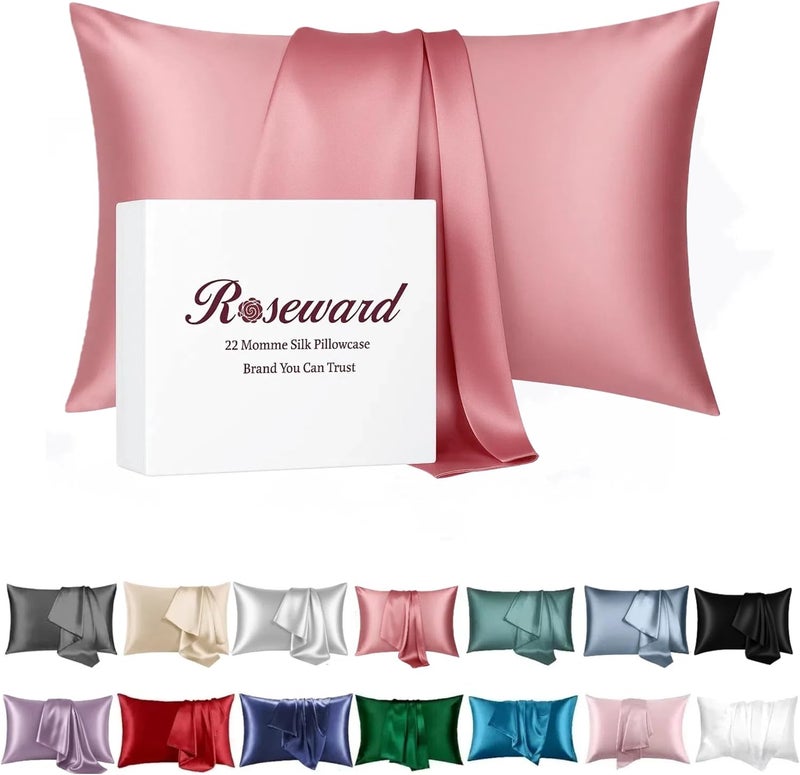 ROSEWARD Premium Natural Mulberry Silk Pillowcase for Sleeping Women, 22 Momme Pure Silk Pillow Cases with Zipper Standard Size, Oeko-TEX Certified, 1 Pc 20"x26" (Standard, Dusty Rose) - Image 1