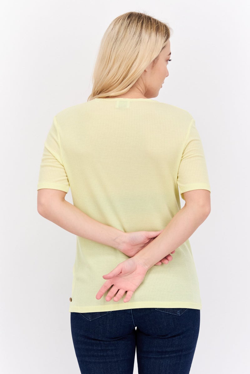Scotch & Soda Women Square Neck Short Sleeve Ribbed Top, Yellow - Image 3