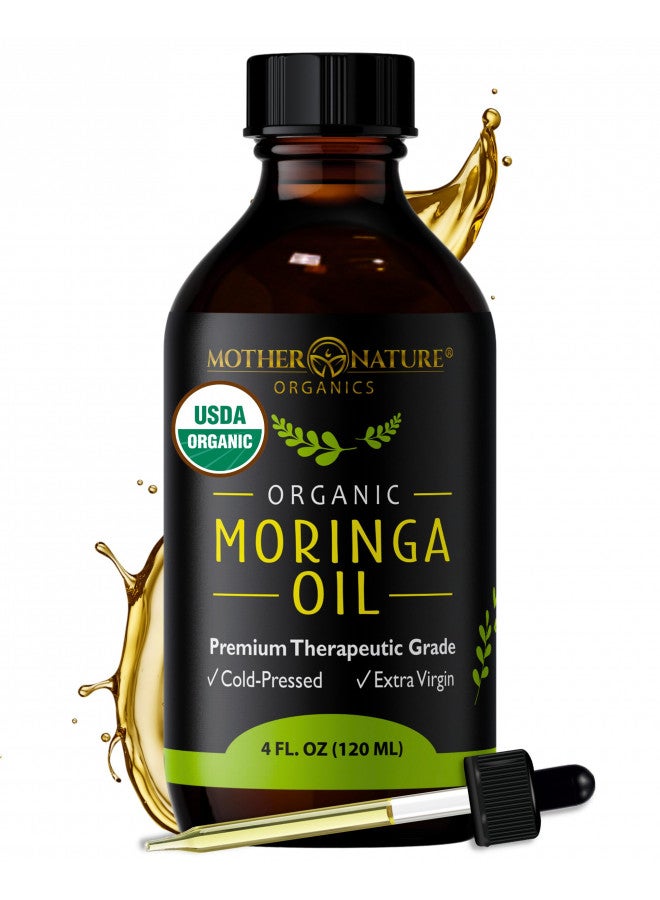 Mother Nature Organics Superfoods for Organic Living Mother Nature Moringa Oil - Premium All-Natural Face, Hair & Body Oil - USDA Certified Organic, 100% Pure, Cold-Pressed & Unrefined - Gluten-Free, Non-GMO & Vegan (4 Fl. Oz.)  - Image 1