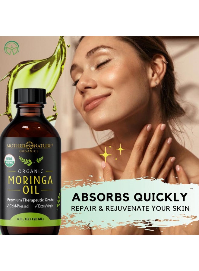 Mother Nature Organics Superfoods for Organic Living Mother Nature Moringa Oil - Premium All-Natural Face, Hair & Body Oil - USDA Certified Organic, 100% Pure, Cold-Pressed & Unrefined - Gluten-Free, Non-GMO & Vegan (4 Fl. Oz.)  - Image 3