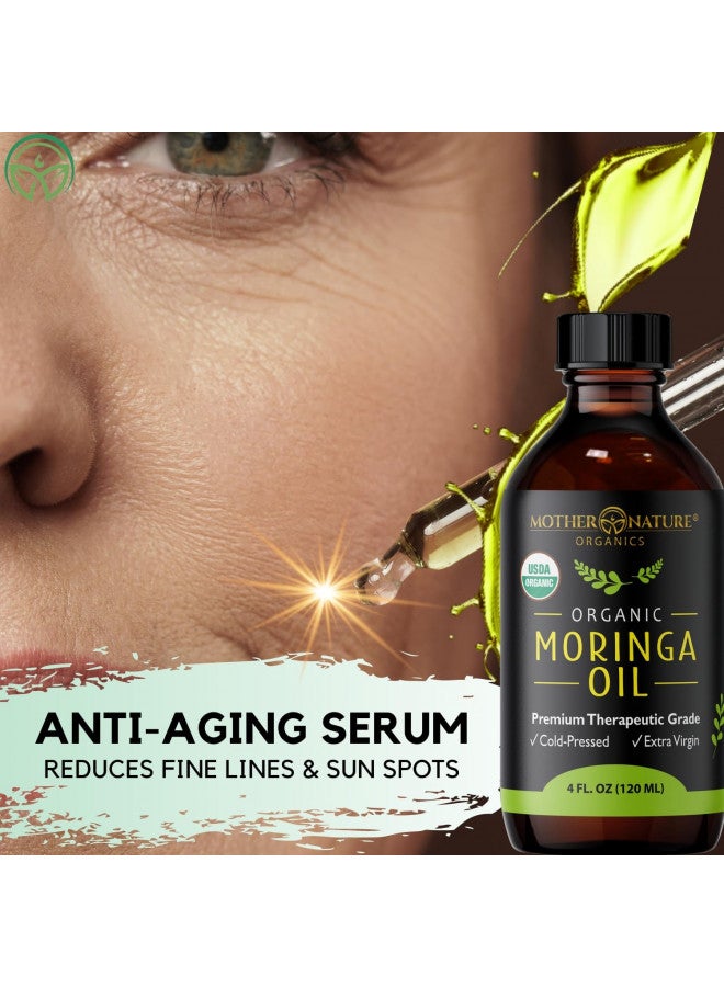 Mother Nature Organics Superfoods for Organic Living Mother Nature Moringa Oil - Premium All-Natural Face, Hair & Body Oil - USDA Certified Organic, 100% Pure, Cold-Pressed & Unrefined - Gluten-Free, Non-GMO & Vegan (4 Fl. Oz.)  - Image 2