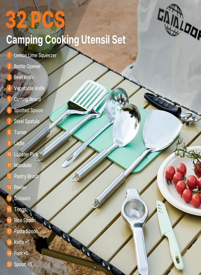 GAIALOOP Camping Cooking Utensils Set 32 PCS Camp Kitchen Cookware Kit with Organizer Bag, Portable RV Camping Essentials Camper Must Haves for Cookouts Open Fire Pit - Image 2