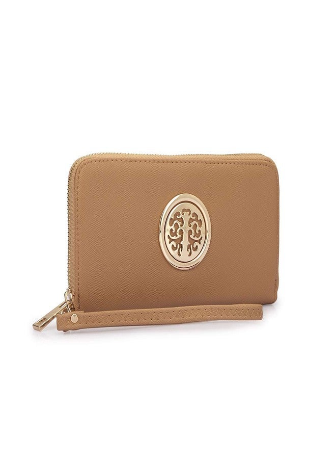 Dasein Woman Wallet Purse Zip Around Clutch Bag Phone Case with Wrist Strap Multiple Card Holders(Tan) - Image 1