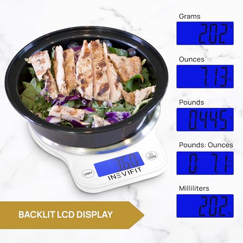 INEVIFIT Digital Kitchen Scale, Highly Accurate Multifunction Food Scale 13 lbs 6kgs Max, Clean Modern White with Premium Stainless Steel Finish. Includes Batteries - Image 4