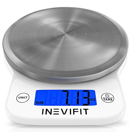 INEVIFIT Digital Kitchen Scale, Highly Accurate Multifunction Food Scale 13 lbs 6kgs Max, Clean Modern White with Premium Stainless Steel Finish. Includes Batteries - Image 1