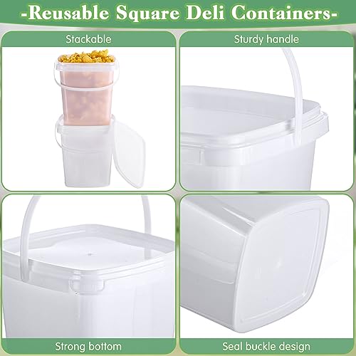 Mifoci 24 Pcs 2 Qt/ 67 Oz/ 2 L Plastic Food Containers Ice Cream Buckets with Lids and Handle Reusable Square Deli Containers Freezer and Microwave Safe for Kitchen Food Drinks Storage - Image 3