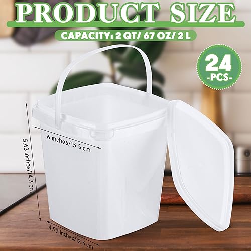 Mifoci 24 Pcs 2 Qt/ 67 Oz/ 2 L Plastic Food Containers Ice Cream Buckets with Lids and Handle Reusable Square Deli Containers Freezer and Microwave Safe for Kitchen Food Drinks Storage - Image 2