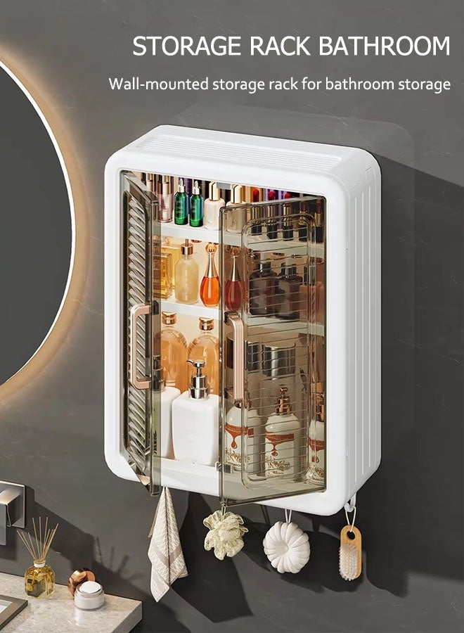 Bathroom Storage Rack,Kitchen Wall Cabinet Bathroom Storage Cabinet Large Capacity No Drilling Bathroom Storage Shelf Wall-Mounted Bathroom Kitchen Living Room Corridor Organizer Rack torage & Organisation Cabinet Double Door - Image 1