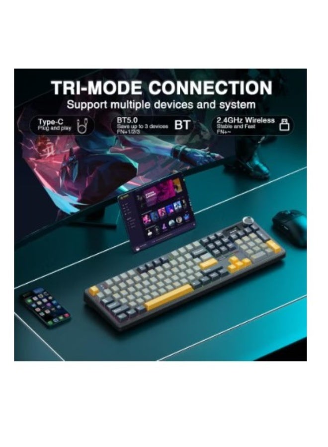 AULA F108 PRO - Wireless Mechanical Keyboard with Screen & Knob, Full Size Keyboard with 8000mAh Battery, Pre-lubed Reaper Switch, Side Printed PBT Keycaps, RGB Backlit Hot Swappable Custom Gaming Keyboards - Image 4