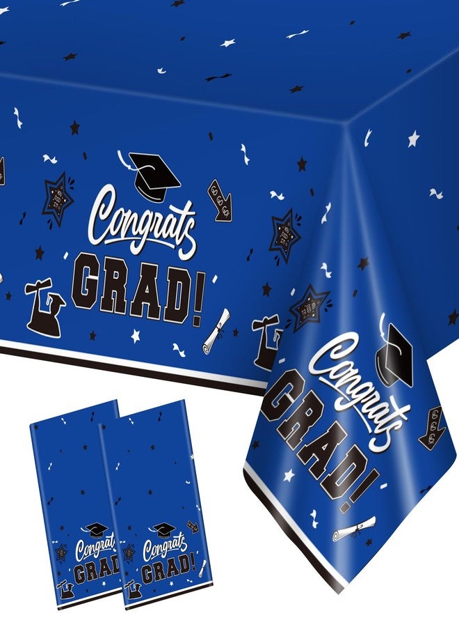 Litmitfu 2 Pack Graduation Tablecloth - Congrats Grad Table Cloths, Plastic Disposable Rectangle Blue Class of 2026 Table Cover for Graduation Tables Decorations Party Decor Supplies Favors,108 x 54 Inch - Image 1