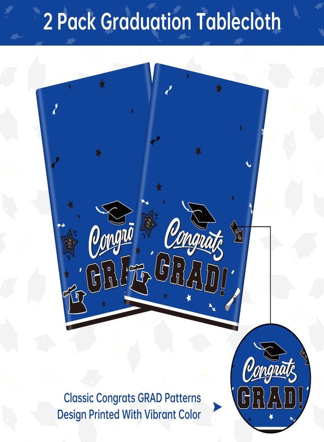 Litmitfu 2 Pack Graduation Tablecloth - Congrats Grad Table Cloths, Plastic Disposable Rectangle Blue Class of 2026 Table Cover for Graduation Tables Decorations Party Decor Supplies Favors,108 x 54 Inch - Image 5
