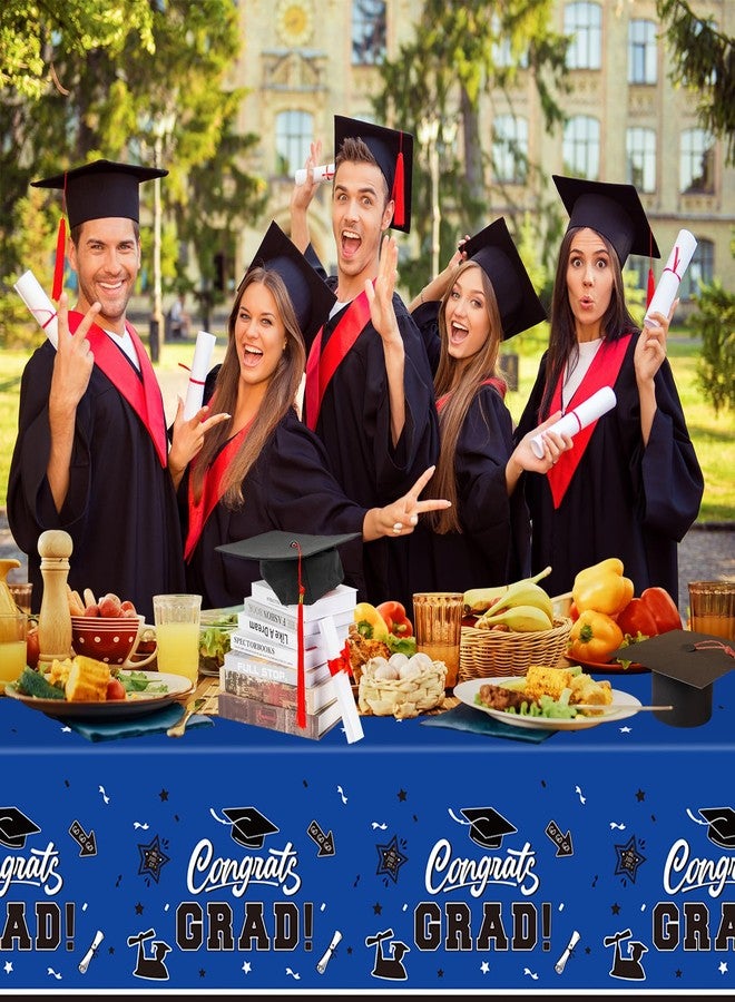 Litmitfu 2 Pack Graduation Tablecloth - Congrats Grad Table Cloths, Plastic Disposable Rectangle Blue Class of 2026 Table Cover for Graduation Tables Decorations Party Decor Supplies Favors,108 x 54 Inch - Image 2