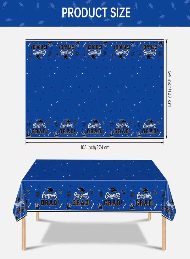 Litmitfu 2 Pack Graduation Tablecloth - Congrats Grad Table Cloths, Plastic Disposable Rectangle Blue Class of 2026 Table Cover for Graduation Tables Decorations Party Decor Supplies Favors,108 x 54 Inch - Image 3