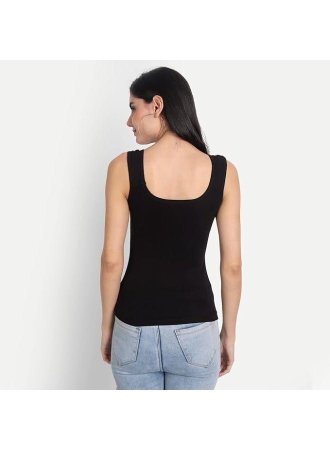 Aimly Women's Cotton Sleeveless Black Camisole Slip Spaghetti (Pack of 2) in Black Color - Image 4