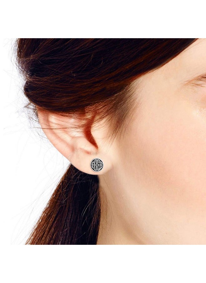 AeraVida Intricately Beautiful Celtic Quaternary Knot And Infinity Round .925 Sterling Silver Post Stud Earrings For Norse Or Viking Inspired Unisex Fashion Accessories  - Image 5