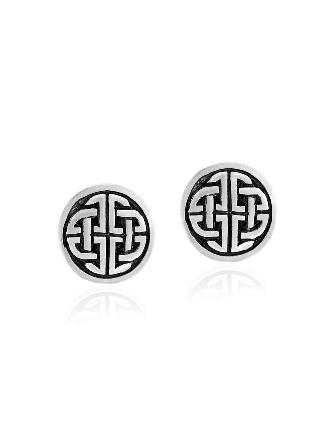 AeraVida Intricately Beautiful Celtic Quaternary Knot And Infinity Round .925 Sterling Silver Post Stud Earrings For Norse Or Viking Inspired Unisex Fashion Accessories  - Image 1