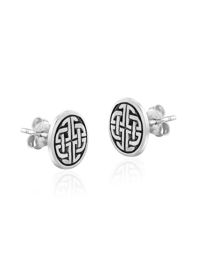 AeraVida Intricately Beautiful Celtic Quaternary Knot And Infinity Round .925 Sterling Silver Post Stud Earrings For Norse Or Viking Inspired Unisex Fashion Accessories  - Image 2