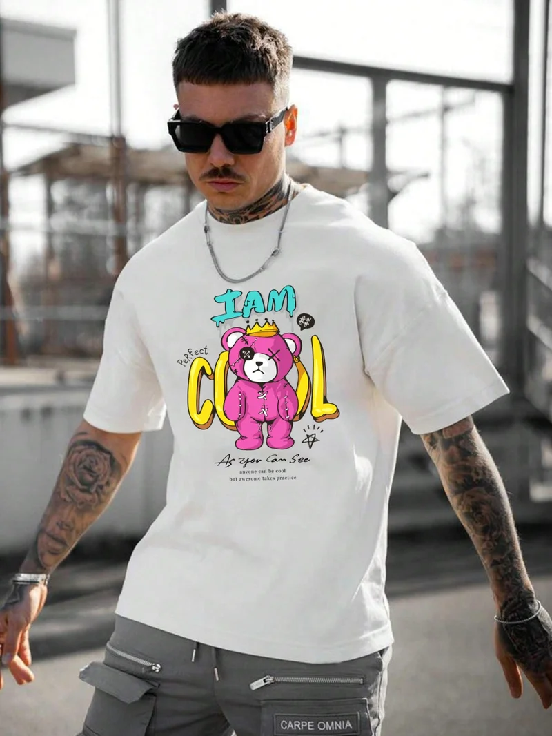 دوغ فش Men's Printed White Crew Neck Oversize Teddy Salas T-Shirt