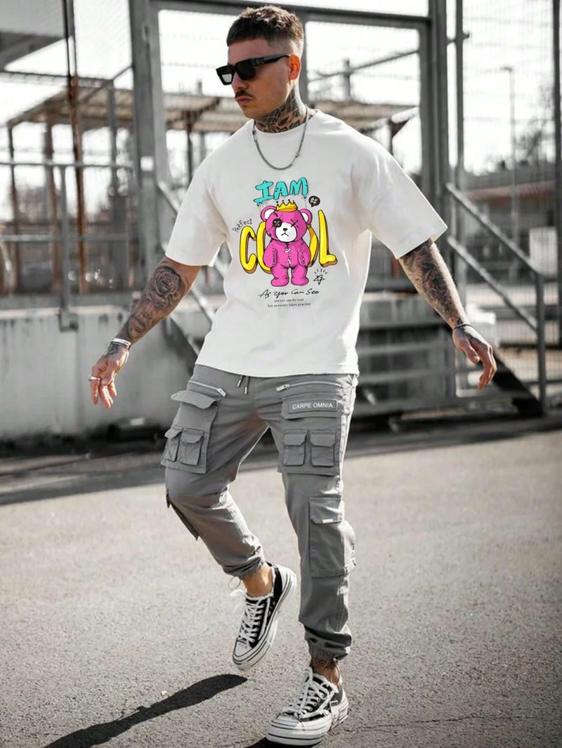 دوغ فش Men's Printed White Crew Neck Oversize Teddy Salas T-Shirt