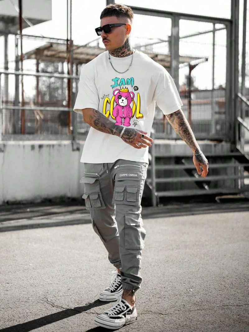 دوغ فش Men's Printed White Crew Neck Oversize Teddy Salas T-Shirt