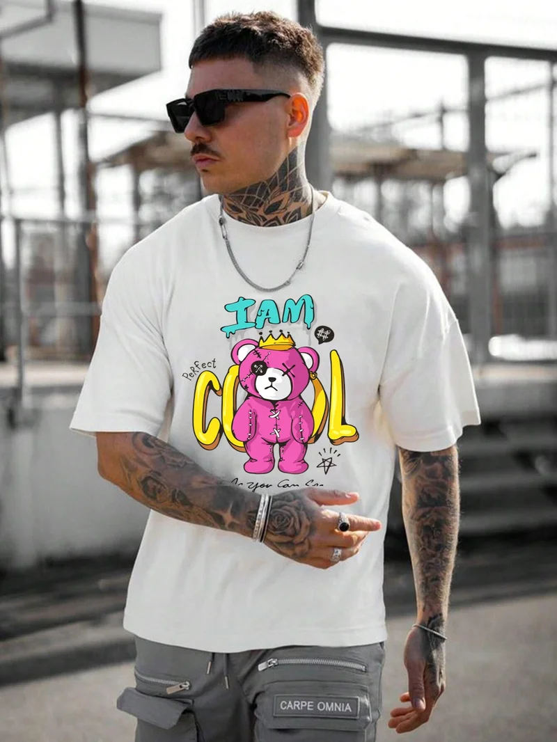 دوغ فش Men's Printed White Crew Neck Oversize Teddy Salas T-Shirt