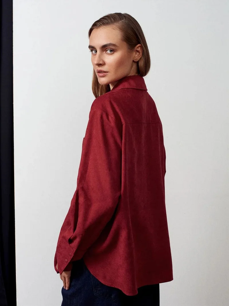 ديلفين DILVIN Oversized Faux Suede Button Shirt