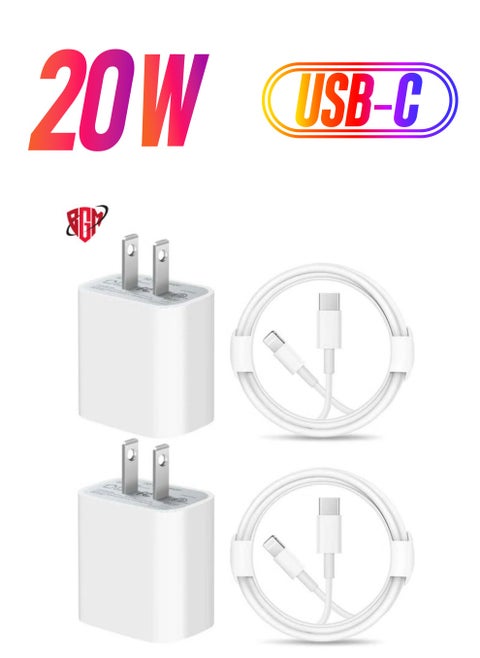 20W Lightning Cable PD USB C Wall Charger 2-Pack Fast Charging Adapter Compatible with iPhone 13/13Pro/12/12 Pro iPad/11/11Pro