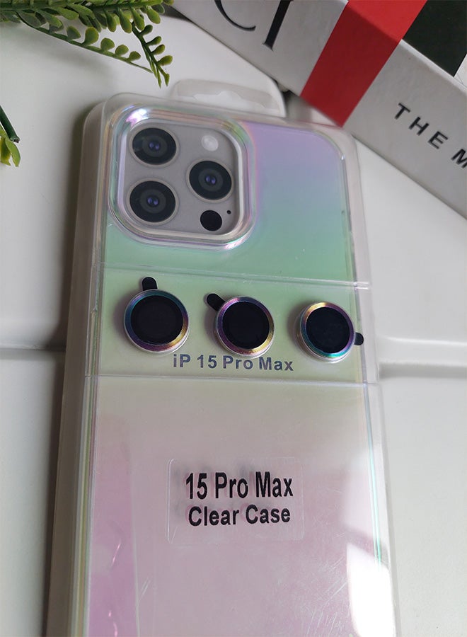 iPhone 15 Pro Max Acrylic Rainbow Reflection Shockproof Case with Separate Metal Camera Lens Protection – Multi-Color - Image 2