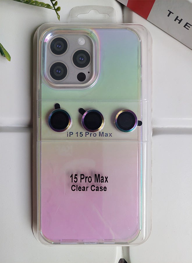 iPhone 15 Pro Max Acrylic Rainbow Reflection Shockproof Case with Separate Metal Camera Lens Protection – Multi-Color - Image 1