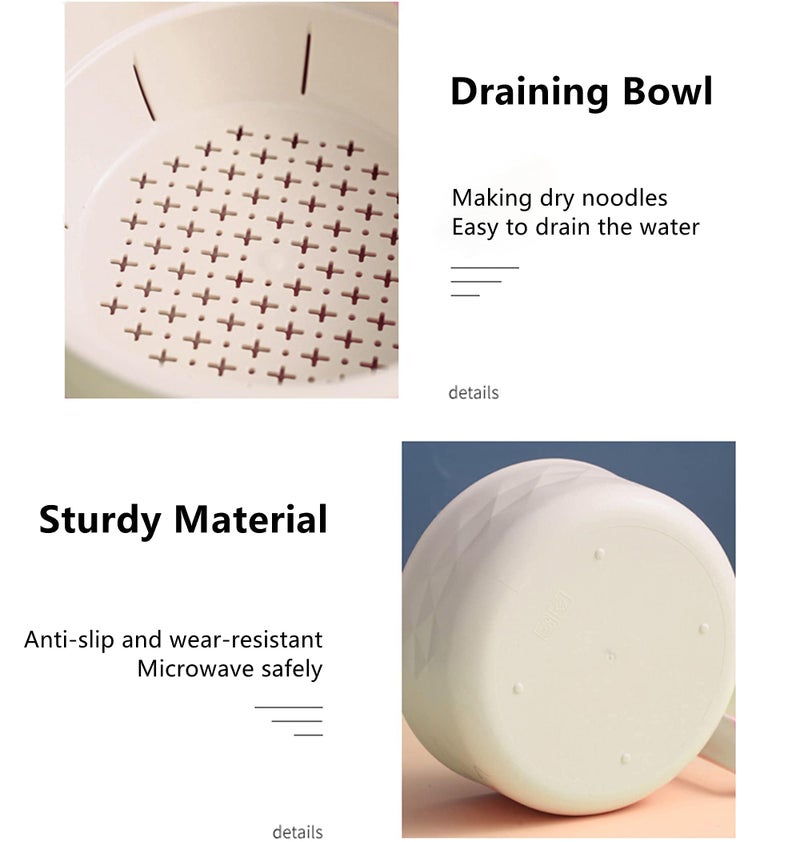 Layron Ramen Cooker Ramen Bowl Set with Chopsticks 33oz Microwave Noodle Bowl College Dorm Room Essentials for Girls for Boys Apartment Essentials-White - Image 5