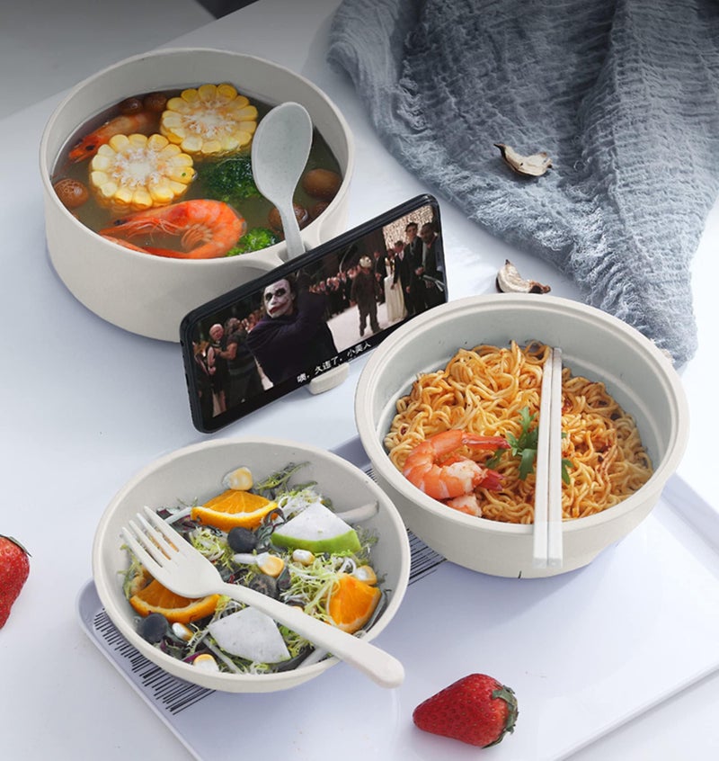 Layron Ramen Cooker Ramen Bowl Set with Chopsticks 33oz Microwave Noodle Bowl College Dorm Room Essentials for Girls for Boys Apartment Essentials-White - Image 4