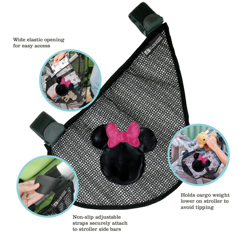 J.L. Childress Disney Baby Side Sling Stroller Cargo Net - Stroller Organizer Attachment for Storage, Mesh Bag for Baby Accessories, Universal Fit - Minnie Mouse - Image 2