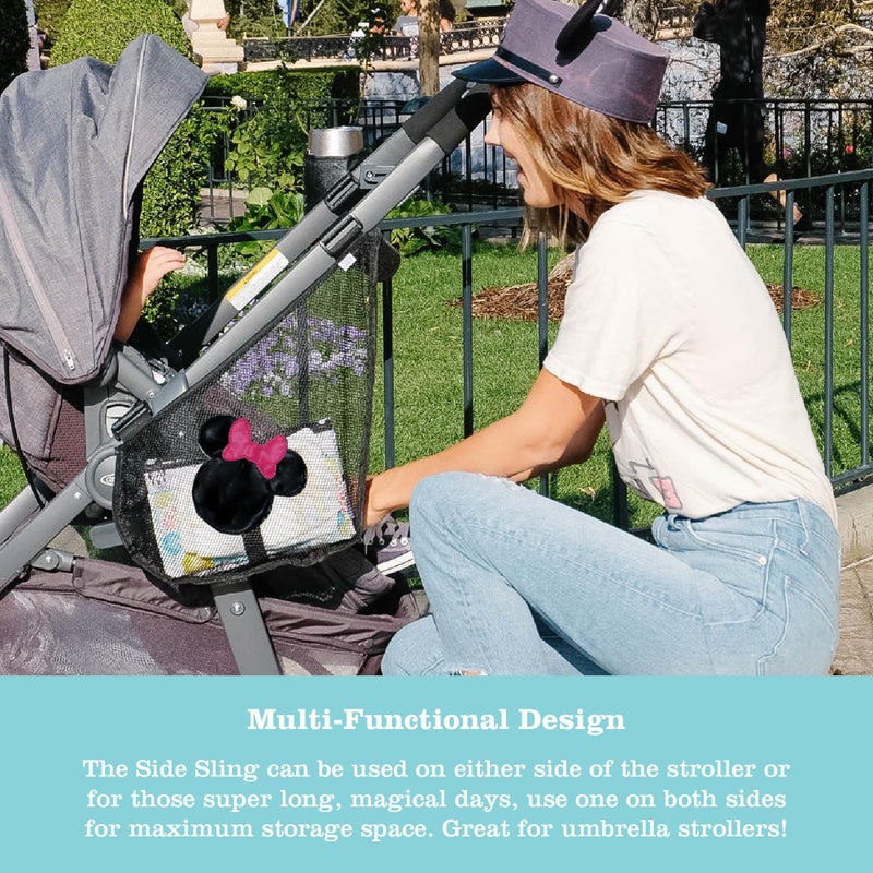 J.L. Childress Disney Baby Side Sling Stroller Cargo Net - Stroller Organizer Attachment for Storage, Mesh Bag for Baby Accessories, Universal Fit - Minnie Mouse - Image 3