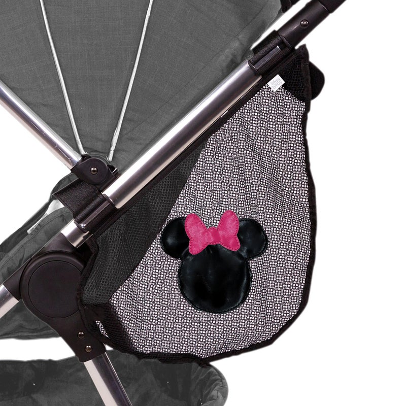 J.L. Childress Disney Baby Side Sling Stroller Cargo Net - Stroller Organizer Attachment for Storage, Mesh Bag for Baby Accessories, Universal Fit - Minnie Mouse - Image 1