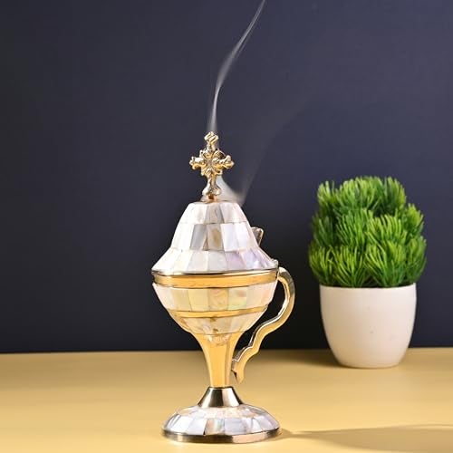GIBOX Brass Traditional Christian Byzantine Orthodox Greek Censer Incense Burner Stand Holder, Dhuna Sambrani Loban, Dhoop Burner Stand, Kapoor Dani for Home, Office Church Items Home - Image 1