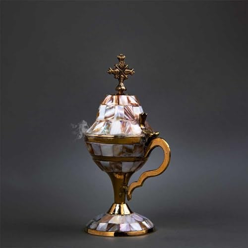GIBOX Brass Traditional Christian Byzantine Orthodox Greek Censer Incense Burner Stand Holder, Dhuna Sambrani Loban, Dhoop Burner Stand, Kapoor Dani for Home, Office Church Items Home - Image 3