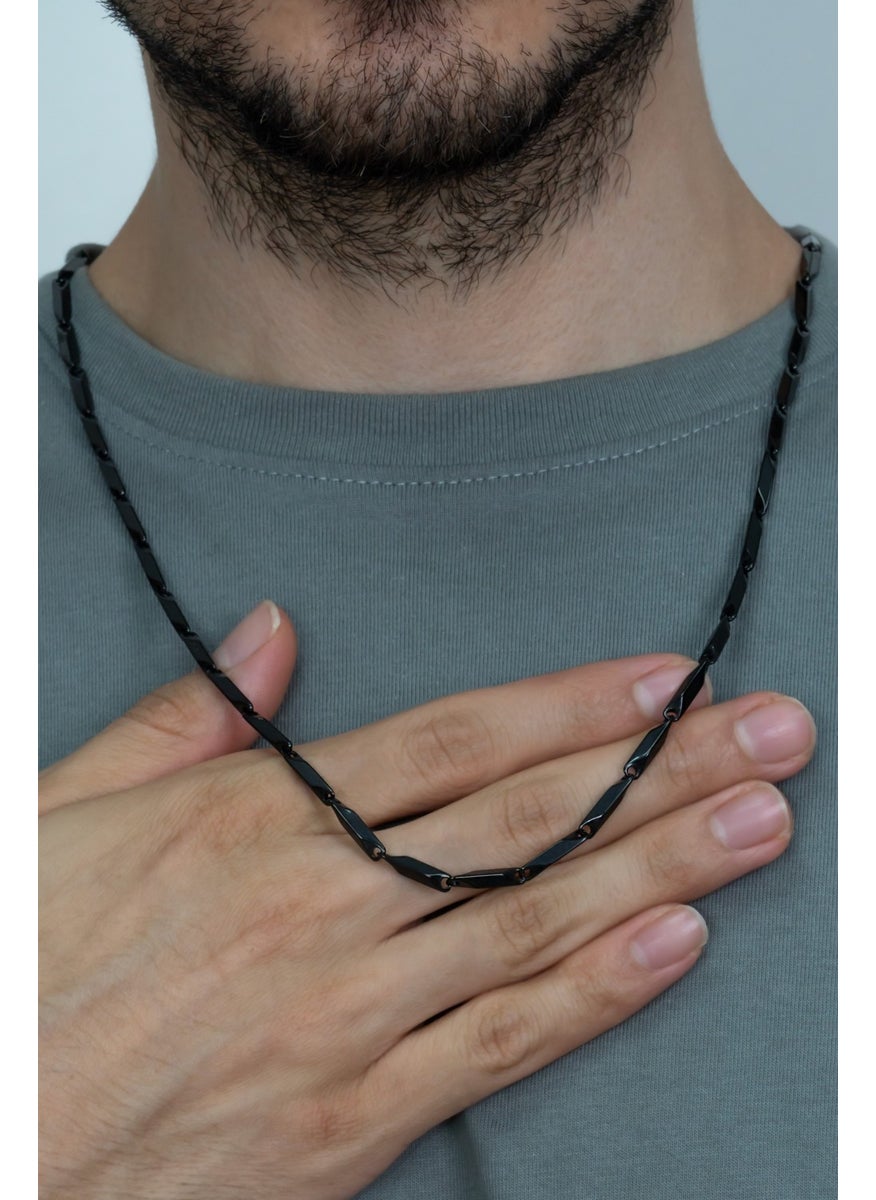 Takı Dükkanı Black Color Men's Steel Necklace Square Cube Triangle Model Chain eck05ks  - Image 4