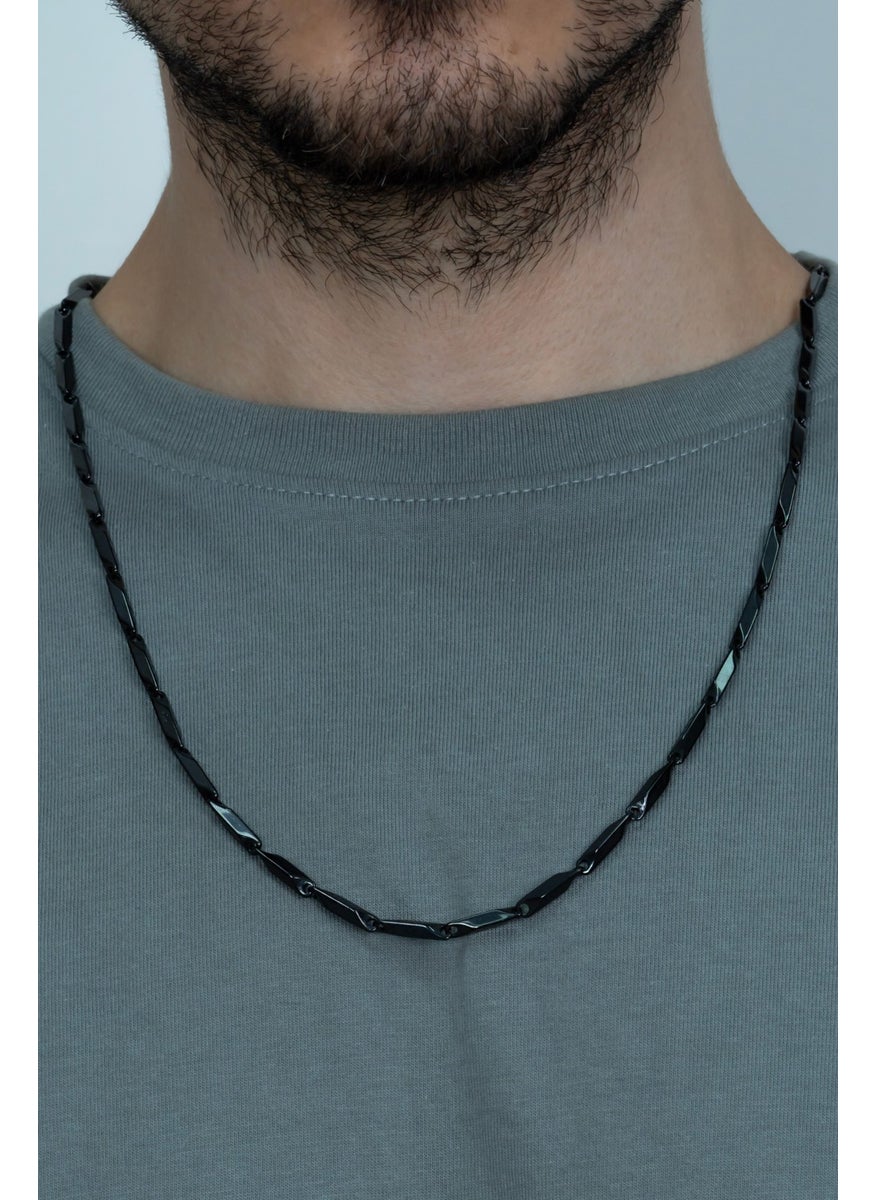 Takı Dükkanı Black Color Men's Steel Necklace Square Cube Triangle Model Chain eck05ks  - Image 5