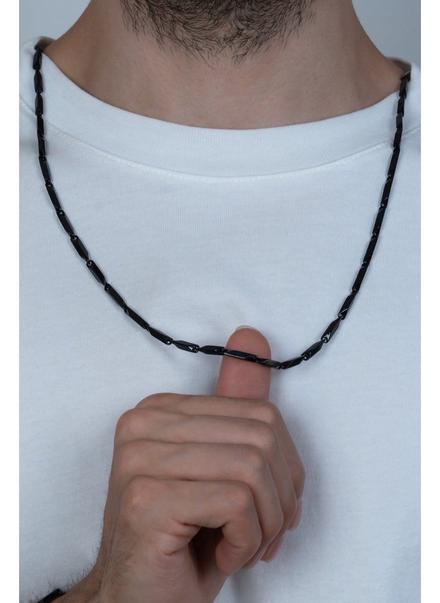 Takı Dükkanı Black Color Men's Steel Necklace Square Cube Triangle Model Chain eck05ks  - Image 2