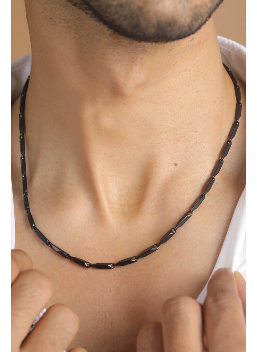 Takı Dükkanı Black Color Men's Steel Necklace Square Cube Triangle Model Chain eck05ks  - Image 1