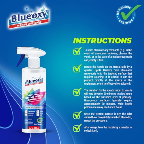 Blueoxy Natural Enzyme Odour Eliminator |Pee & Vomit Odour Remover | Pet Odours |Restroom Odours |Lavender Fragrance | 500 ml - Image 3