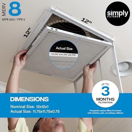 Simply 12x12x1 Air Filter, MERV 8, MPR 600, 6 Pack, Furnace Air Filter for HVAC (Actual Size: 11.75"x11.75"x0.75") DUST, Pet, & Allergy Control - Image 3