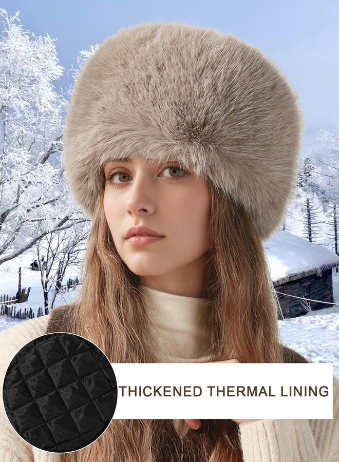 FEOYA Ladies Faux Fur Bucket Hat Fluffy Winter Warm Hat Soft Fisherman Hats Fashion Fuzzy Bucket Hats Khaki - Image 4