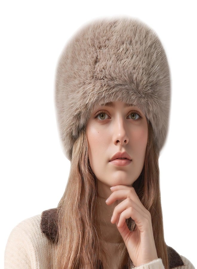 FEOYA Ladies Faux Fur Bucket Hat Fluffy Winter Warm Hat Soft Fisherman Hats Fashion Fuzzy Bucket Hats Khaki - Image 1