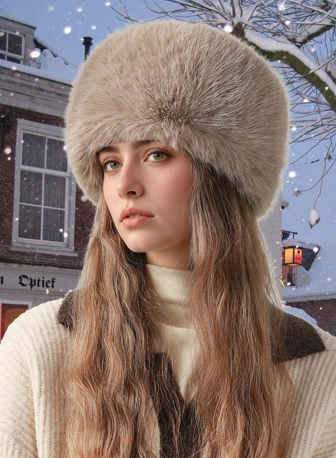 FEOYA Ladies Faux Fur Bucket Hat Fluffy Winter Warm Hat Soft Fisherman Hats Fashion Fuzzy Bucket Hats Khaki - Image 3