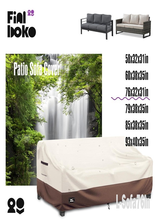 Finiboko 3-Seater Outdoor Couch Cover,76Wx32Dx31H Inches Patio Sofa Cover,100% Waterproof Heavy Duty Patio Furniture Covers,Beige&Brown - Image 3