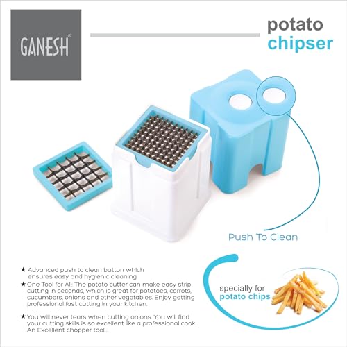Ganesh Potato Chipser Set - 3-Piece Blue Slicer with 650ml Container Effortless Homemade Chips 2-Pieces Cutting Blades - Image 4